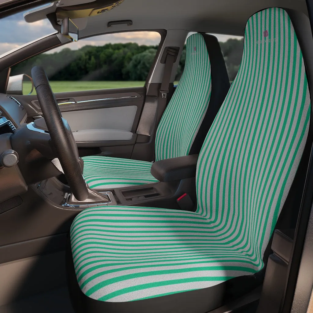Blue Stripes Car Seat Covers, Light Blue 2-Pcs (48.03" × 18.50") Set Best Car Accessories Essential Premium Quality Best Soft Luxury Car Seat