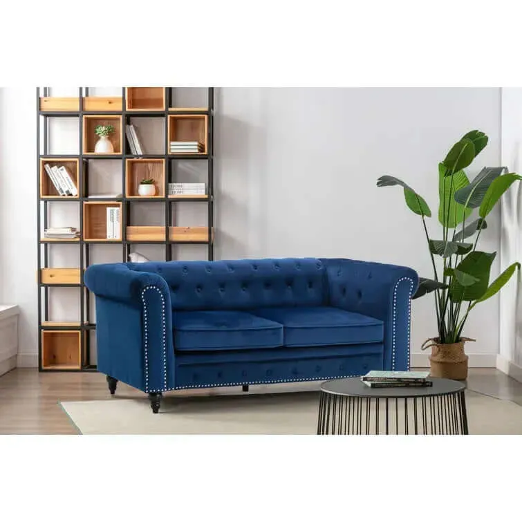 Blue Velvet Chesterfield Sofa 71.5In-Elegant & Comfy