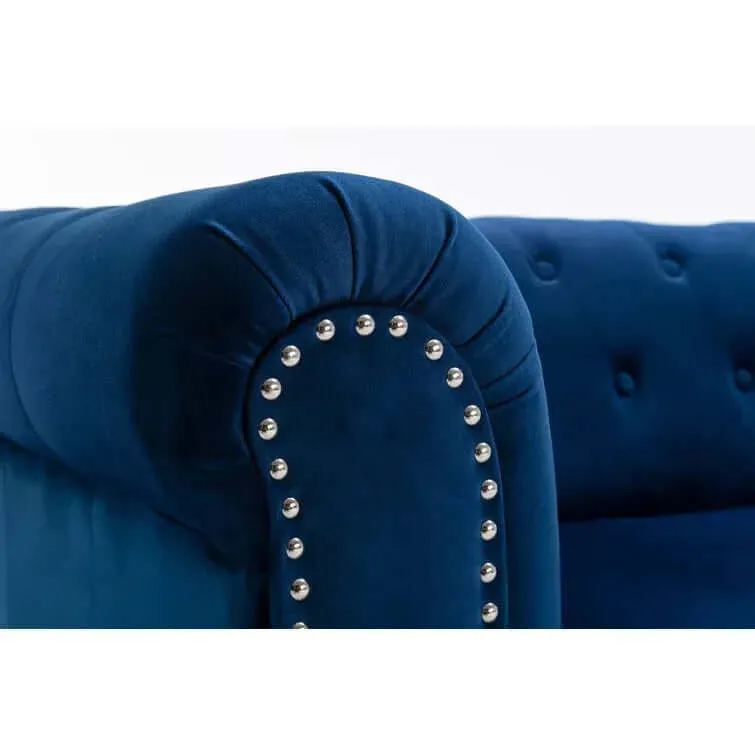 Blue Velvet Chesterfield Sofa 71.5In-Elegant & Comfy