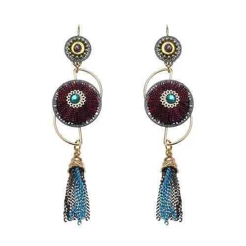 Bohemian Earrings Luxury Gold Plated Flower Charm Tassel Pendant Ear Drop Boho Jewelry for Women