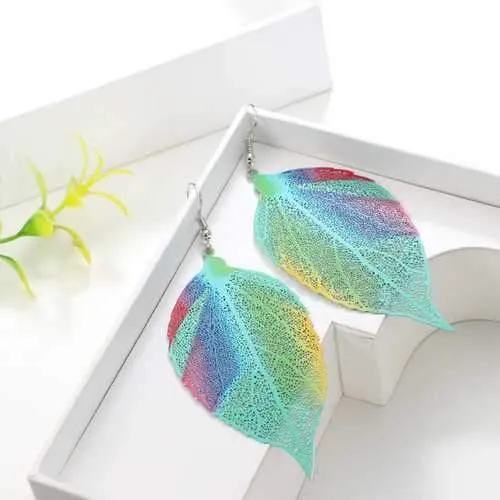 Bohemian Luxury Zinc Alloy Colorful Leaf Drop Earrings