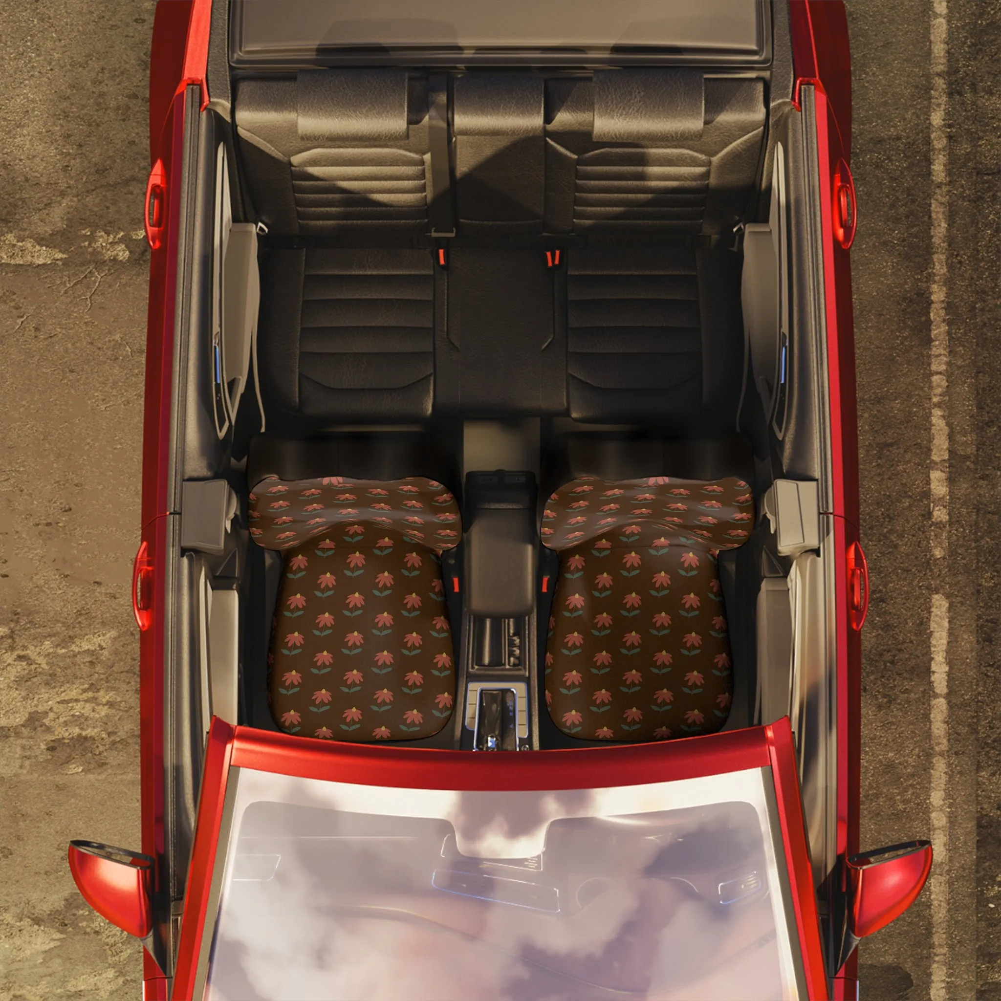 Brown Daisies Car Seat Covers, Floral Print Car Seat Covers, 2-Pcs Set (48.03" × 18.50") Polyester Car Seat Covers