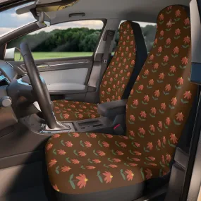 Brown Daisies Car Seat Covers, Floral Print Car Seat Covers, 2-Pcs Set (48.03" × 18.50") Polyester Car Seat Covers