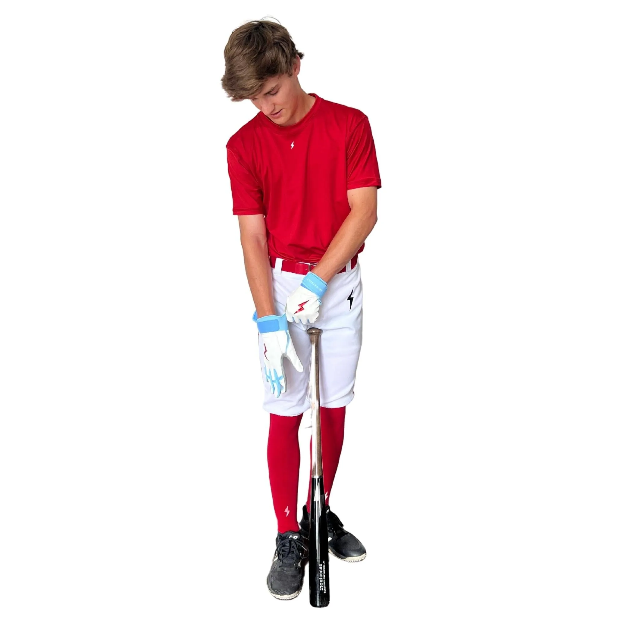 BRUCE BOLT Premium Pro Baseball Short - WHITE w/ Red