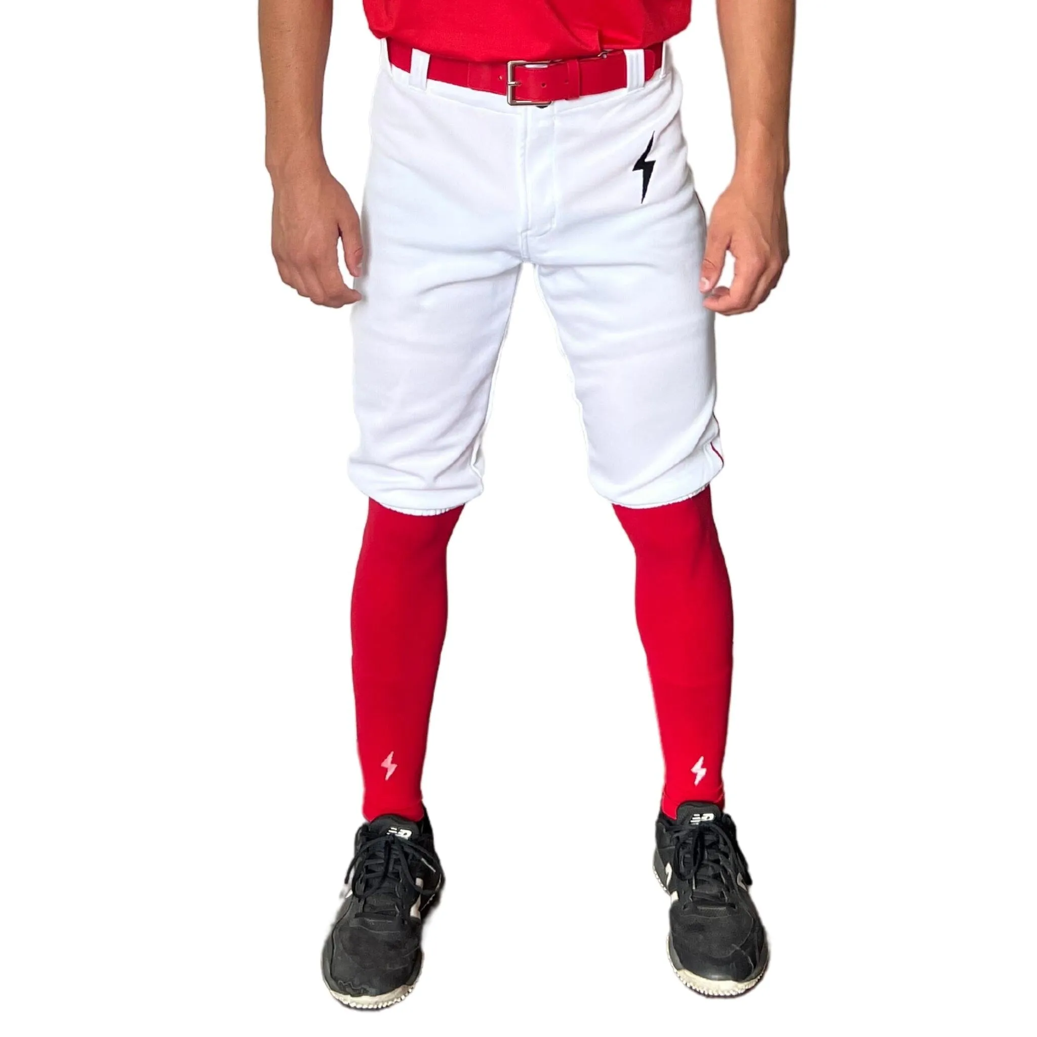 BRUCE BOLT Premium Pro Baseball Short - WHITE w/ Red