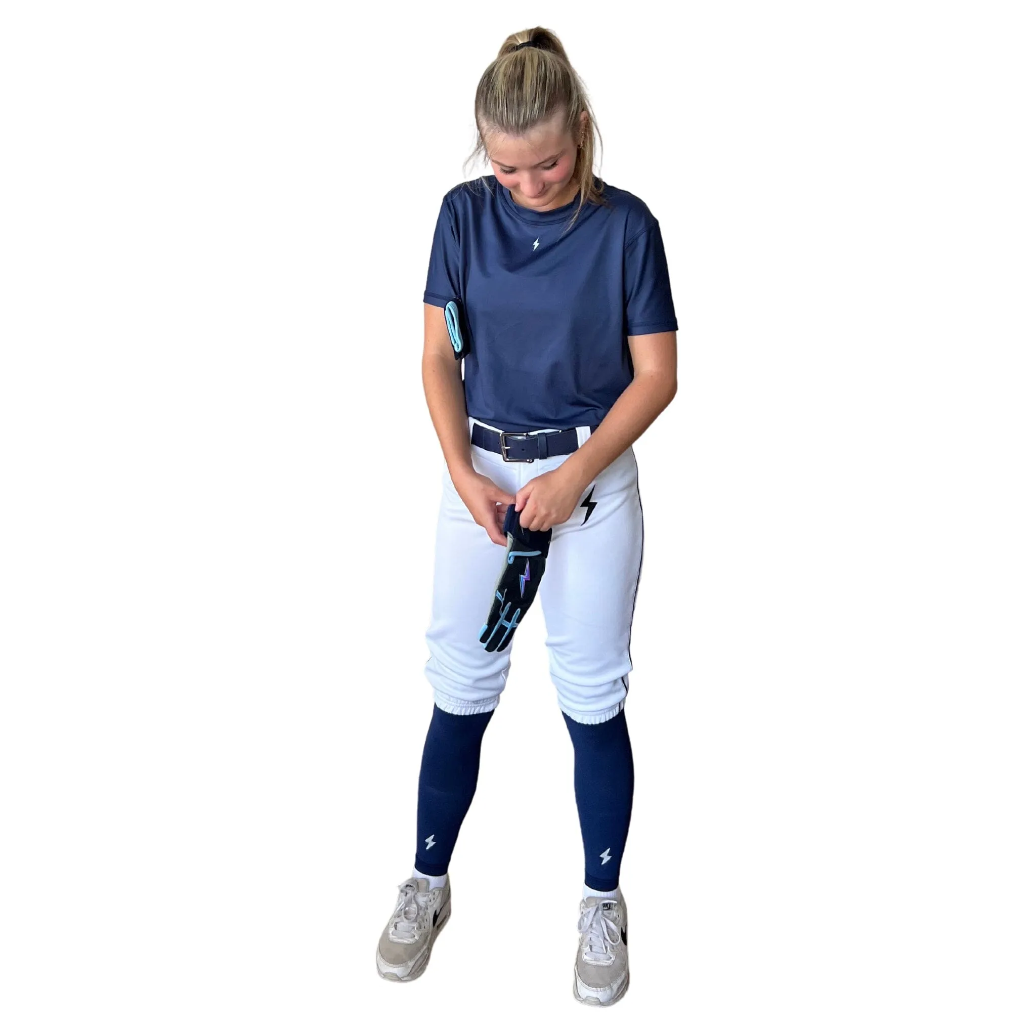 BRUCE BOLT Premium Pro Softball Knicker - WHITE w/ Navy