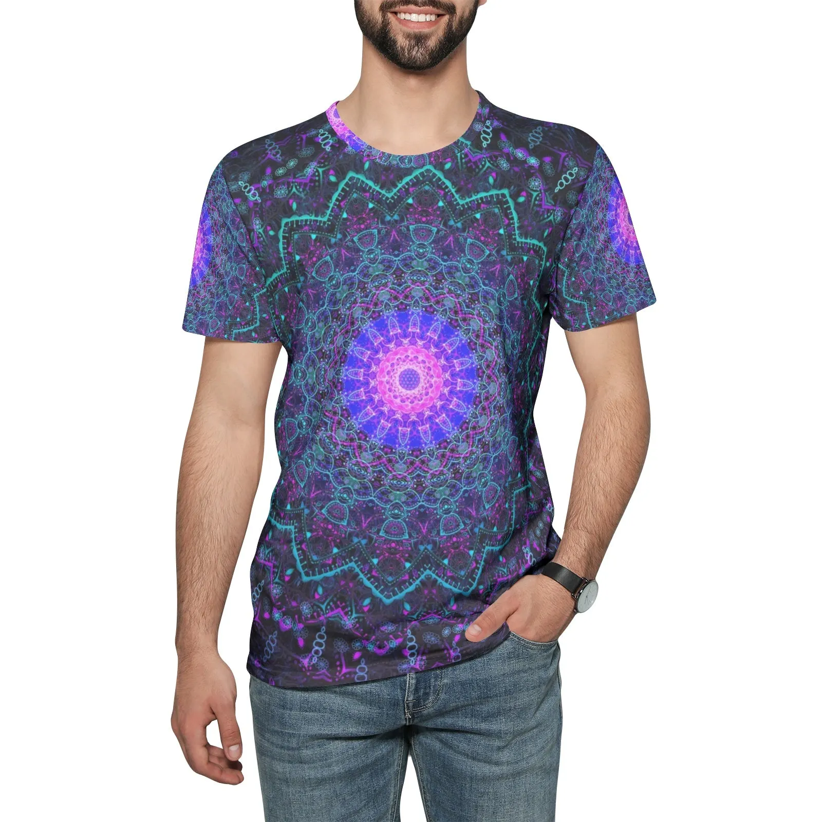Cameron Gray | Energy Mandala | Unisex All-Over Print Cotton T-shirts