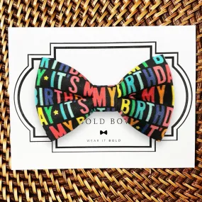 Colorful Birthday Dog Bow Tie on Black for Dog Collar or Cat Collar