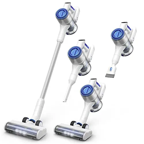 Cordless Vacuum Cleaner 25KPa 320W Powerful Lightweight Stick Vacuum with 60mins Long Runtime Detachable Battery, Flexible Flat & LED Headlights Vac One-Touch for Stair Hardwood Floor Carpet Pet Hair