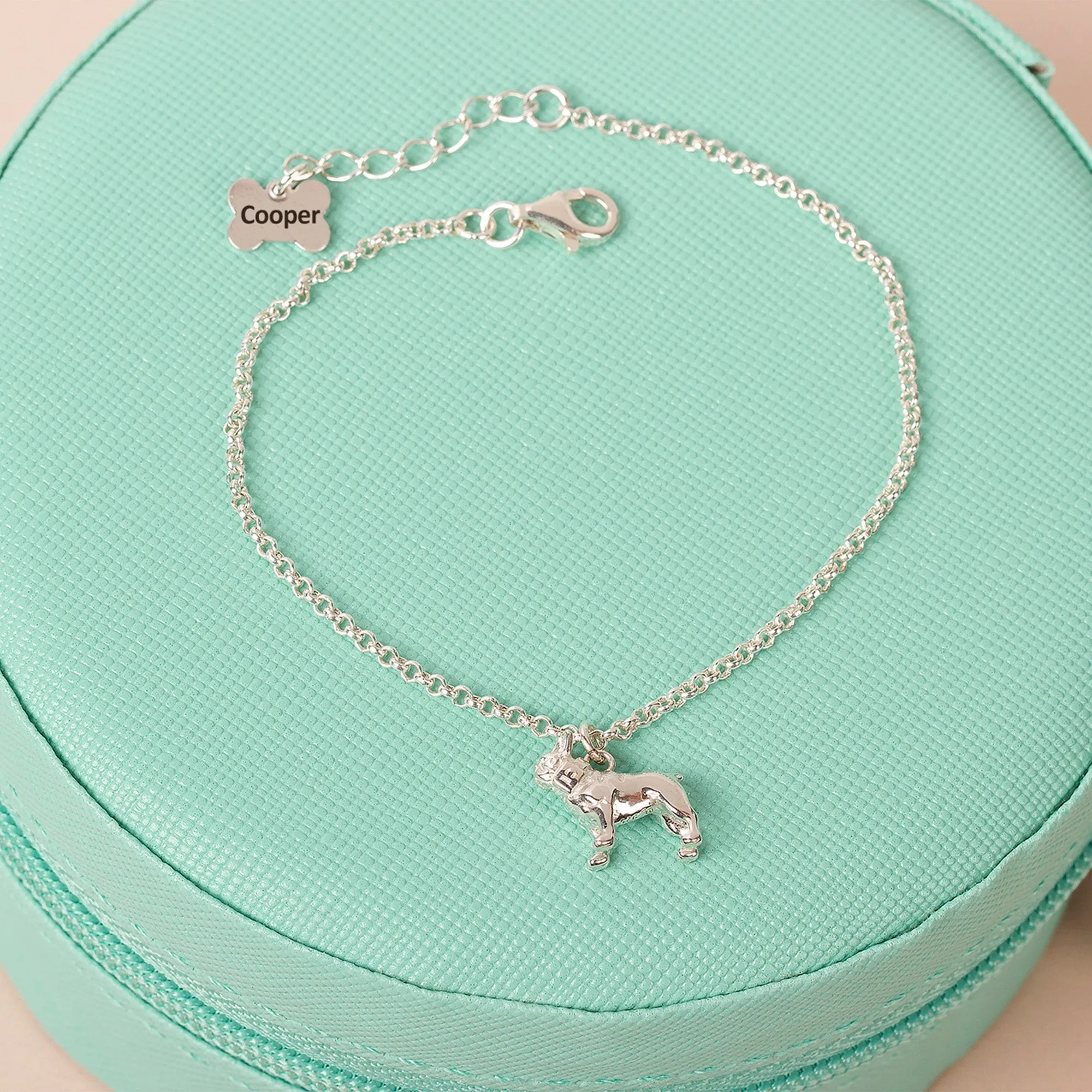 Dainty Chain Bracelet with Dog Charm - Personalised - Sterling Silver