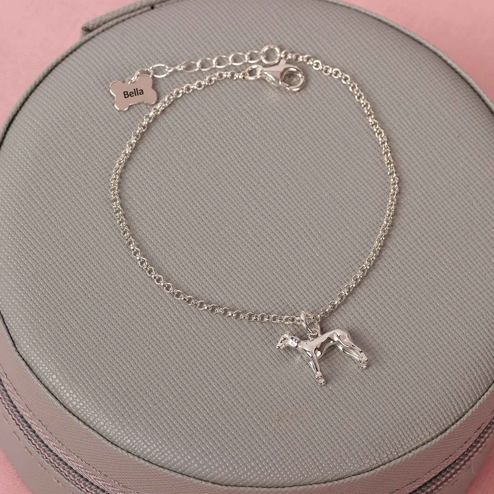Dainty Chain Bracelet with Dog Charm - Personalised - Sterling Silver