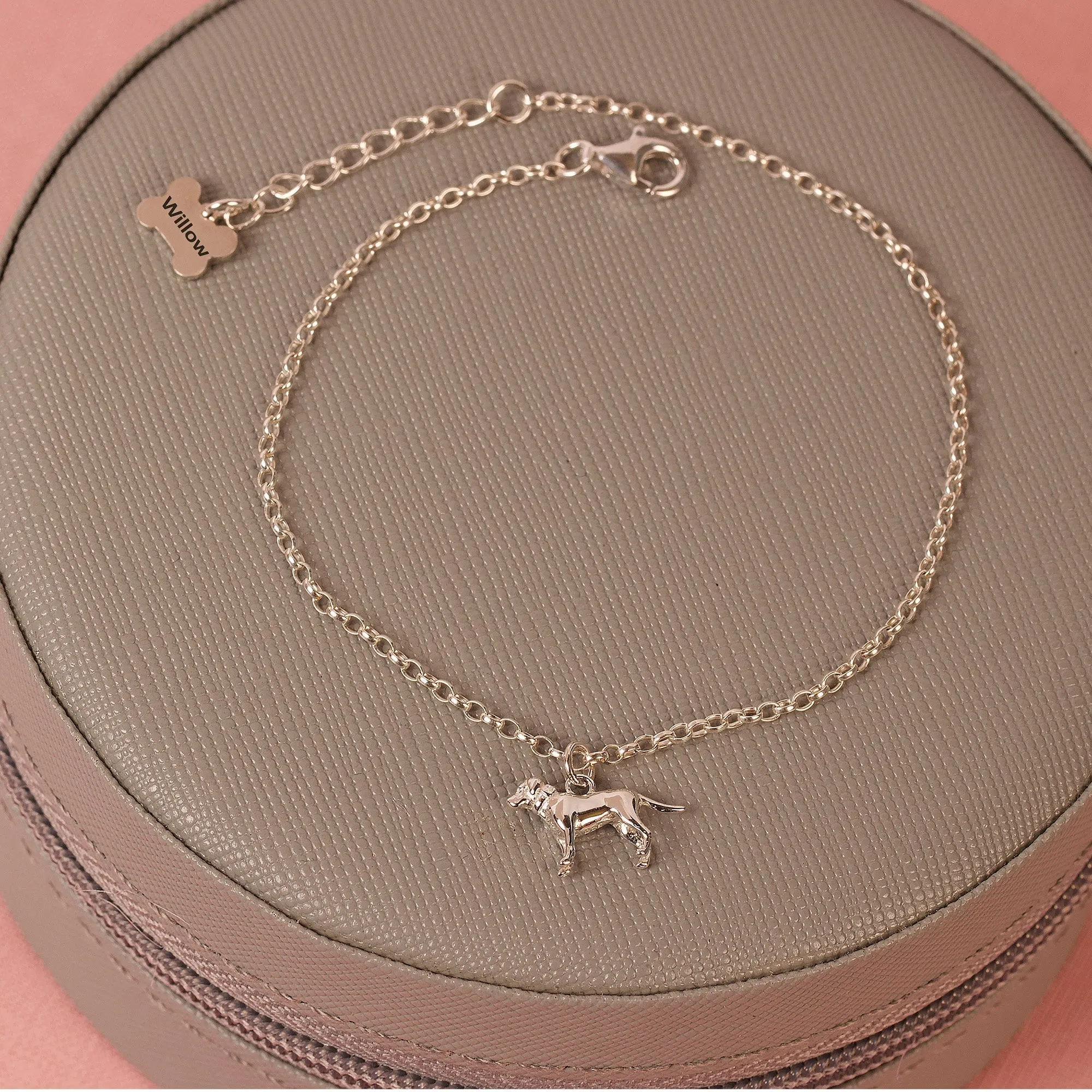 Dainty Chain Bracelet with Dog Charm - Personalised - Sterling Silver