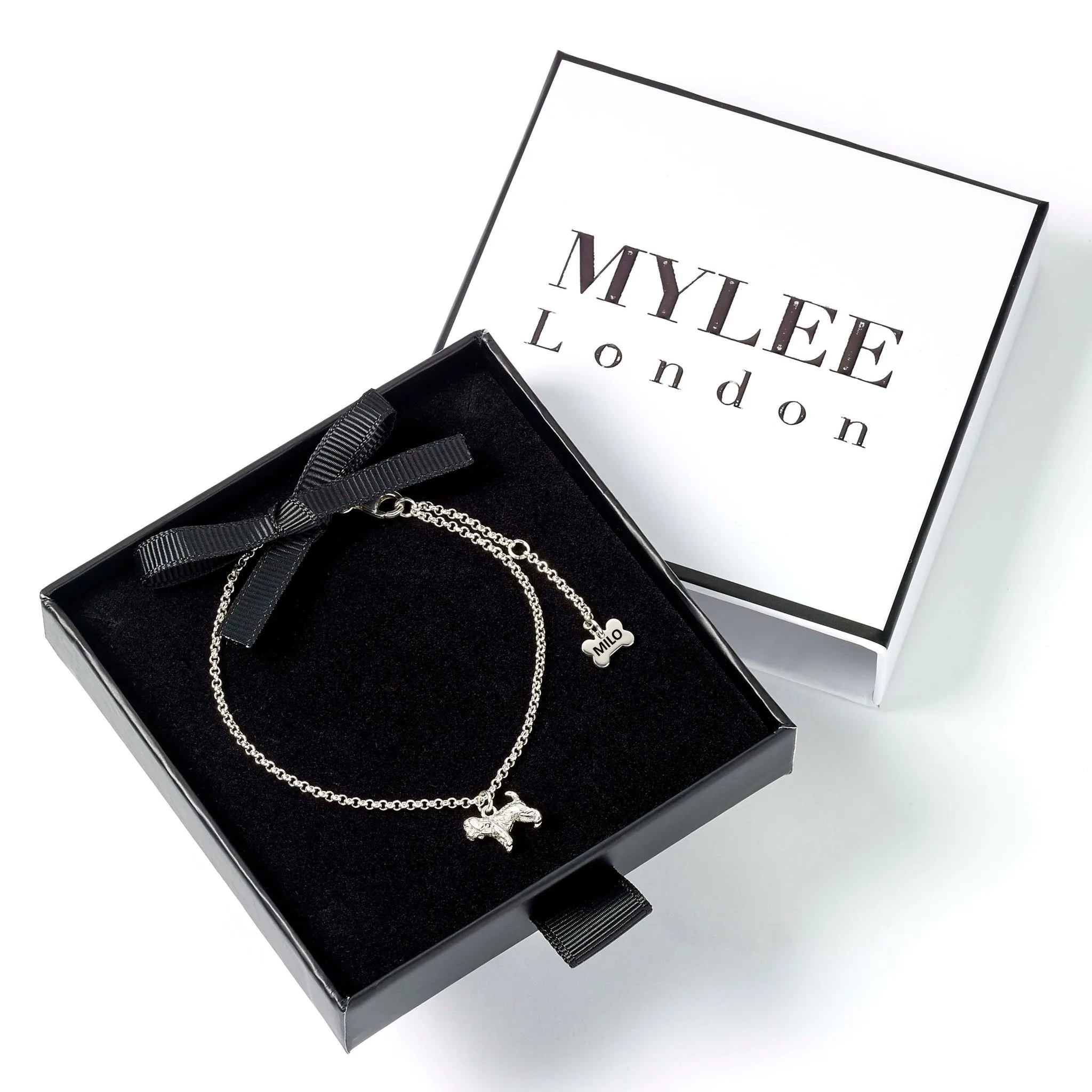 Dainty Chain Bracelet with Dog Charm - Personalised - Sterling Silver