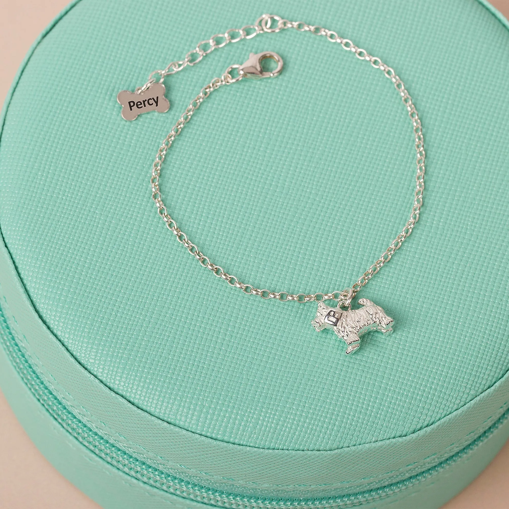 Dainty Chain Bracelet with Dog Charm - Personalised - Sterling Silver