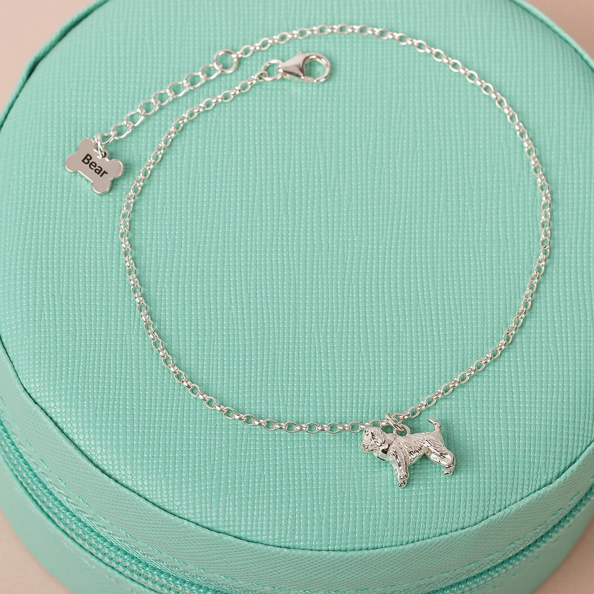 Dainty Chain Bracelet with Dog Charm - Personalised - Sterling Silver