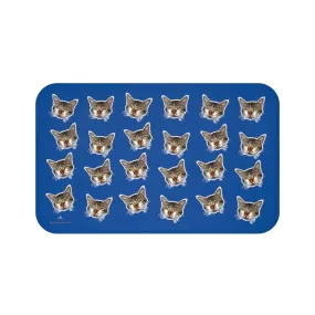 Dark Blue Cat Print Bath Mat, Premium Soft Microfiber Fine Bathroom Rug- Printed in USA