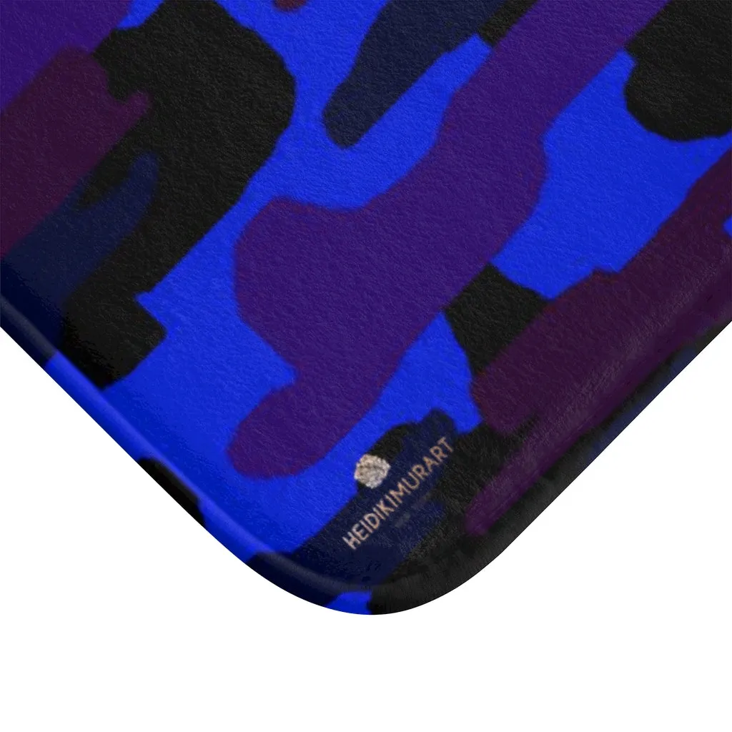Dark Blue Purple Bath Mat, Camo Print Premium Soft Microfiber Fine Bathroom Bath Mat- Printed in USA