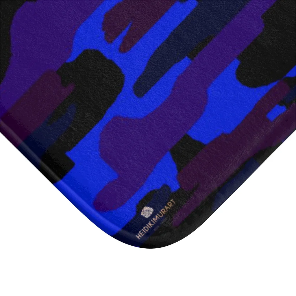 Dark Blue Purple Bath Mat, Camo Print Premium Soft Microfiber Fine Bathroom Bath Mat- Printed in USA