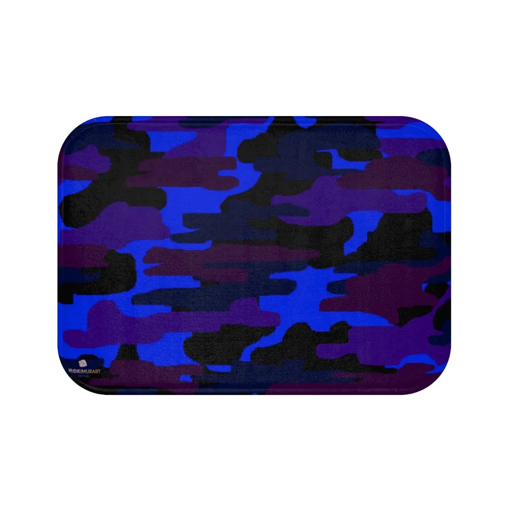 Dark Blue Purple Bath Mat, Camo Print Premium Soft Microfiber Fine Bathroom Bath Mat- Printed in USA