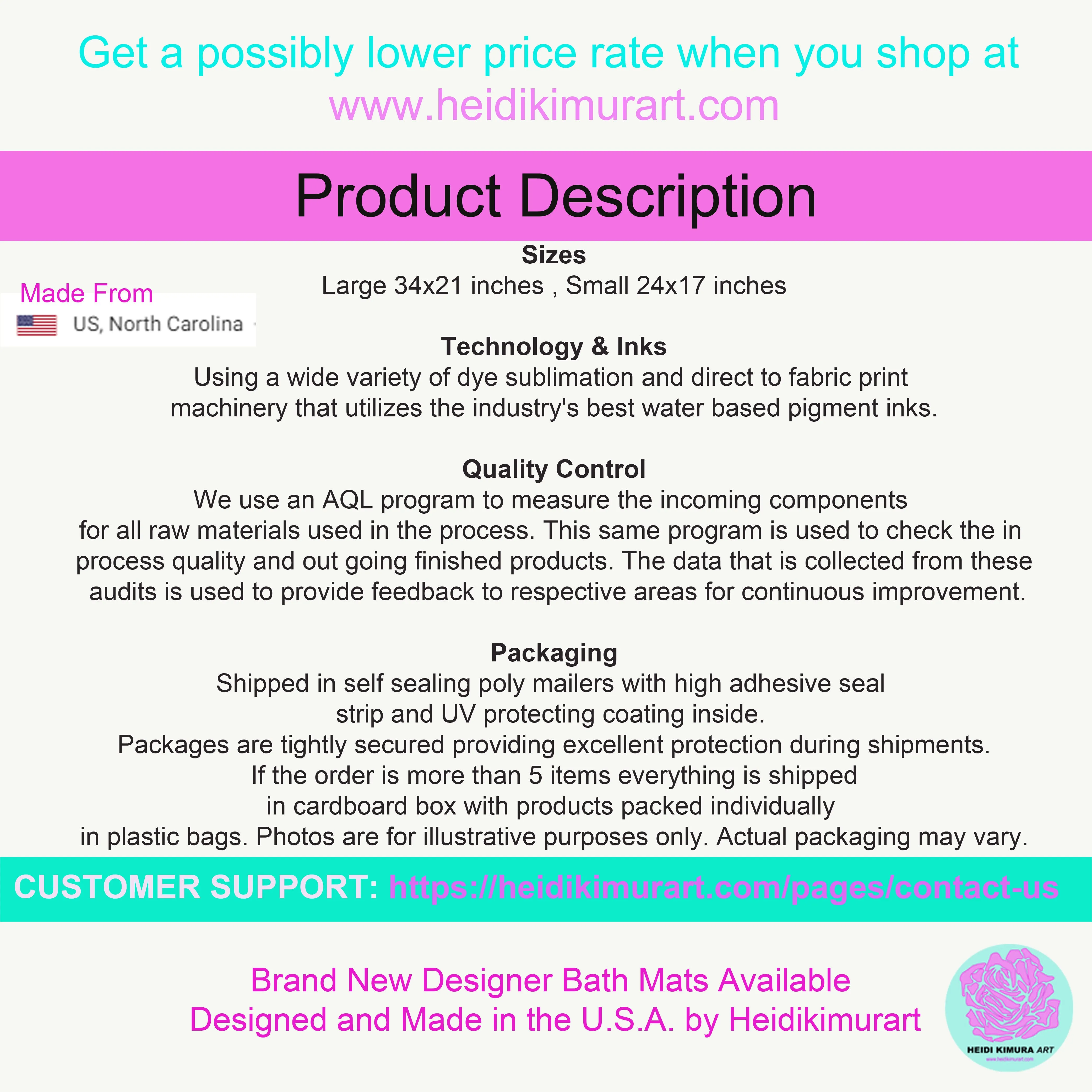 Dark Gray Cat Print Bath Mat, Calico Cat Print Premium Microfiber Bath Mat- Printed in USA