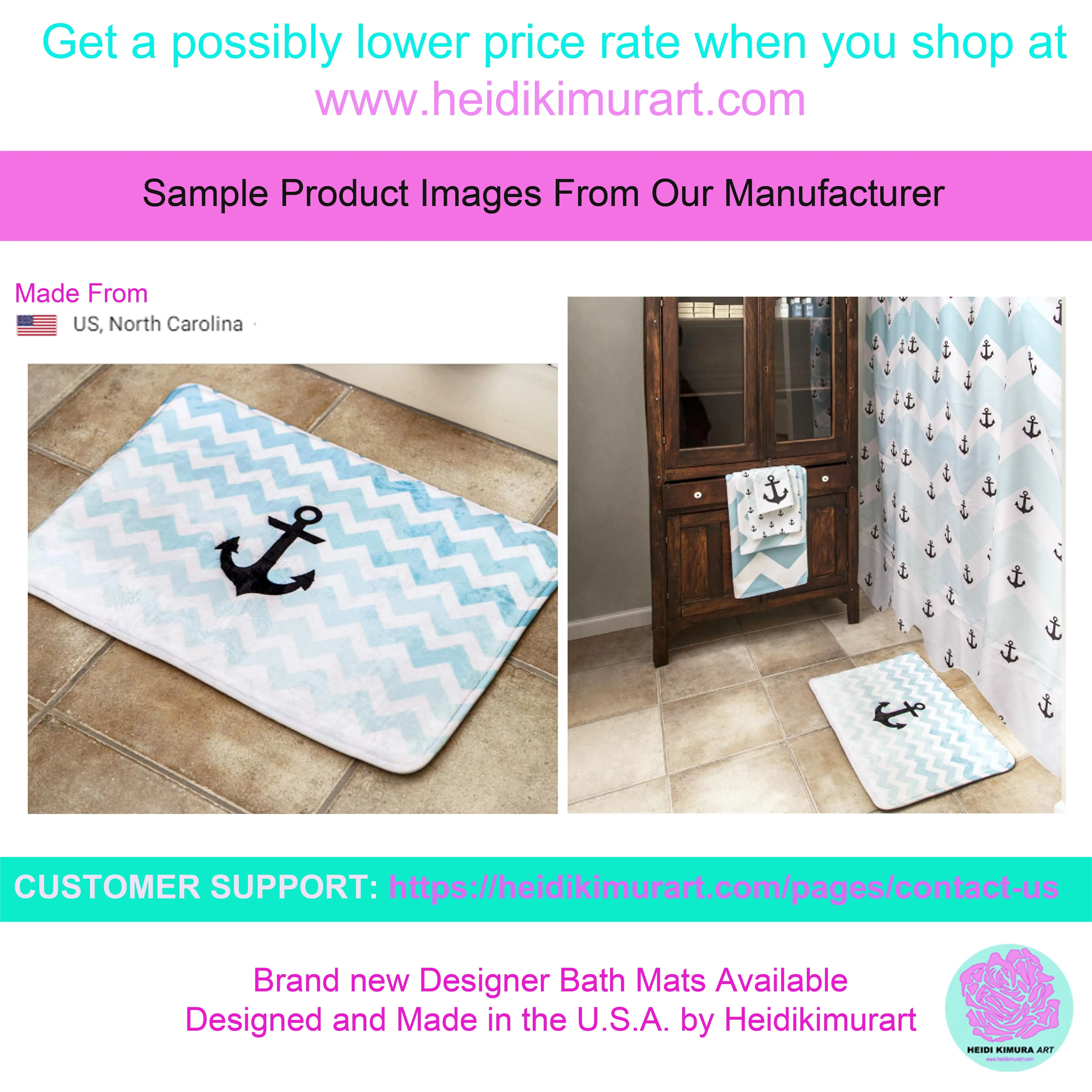 Dark Gray Cat Print Bath Mat, Calico Cat Print Premium Microfiber Bath Mat- Printed in USA