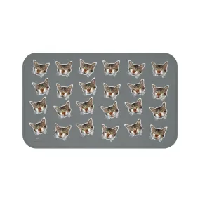 Dark Gray Cat Print Bath Mat, Calico Cat Print Premium Microfiber Bath Mat- Printed in USA