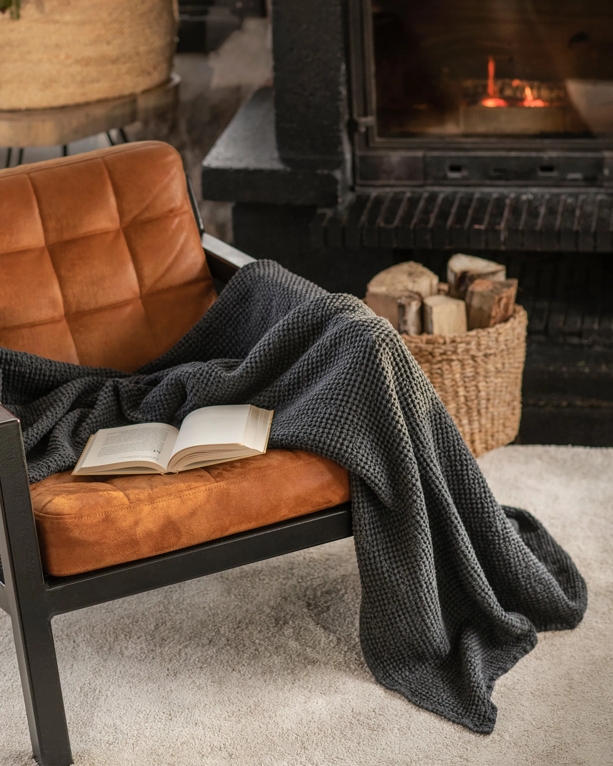 Dark gray waffle throw blanket
