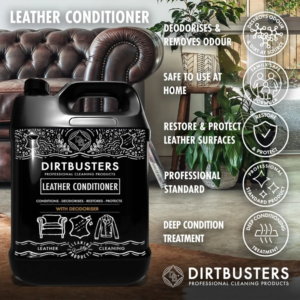 Dirtbusters Leather Conditioner & Protect, With Deodoriser (5 Litre)