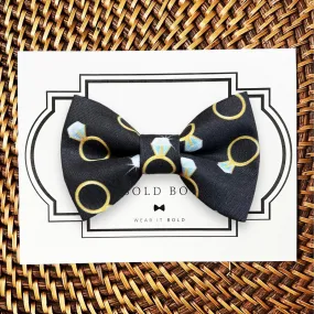 Engagement Ring on Black Bow Tie for Dog Collar and Cat Collar