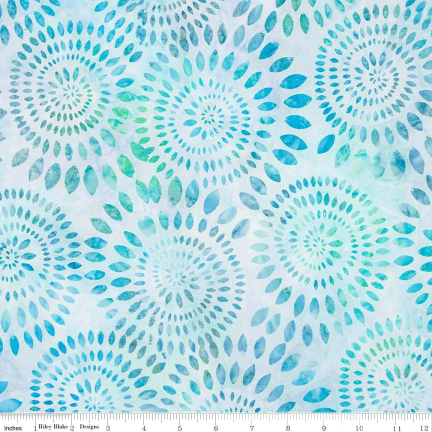Expressions Batiks Dahlias Adriatic Mist Wide Back Cotton Yardage | Riley Blake Designs
