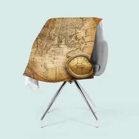 Fleece Blanket Old Compass on the Map