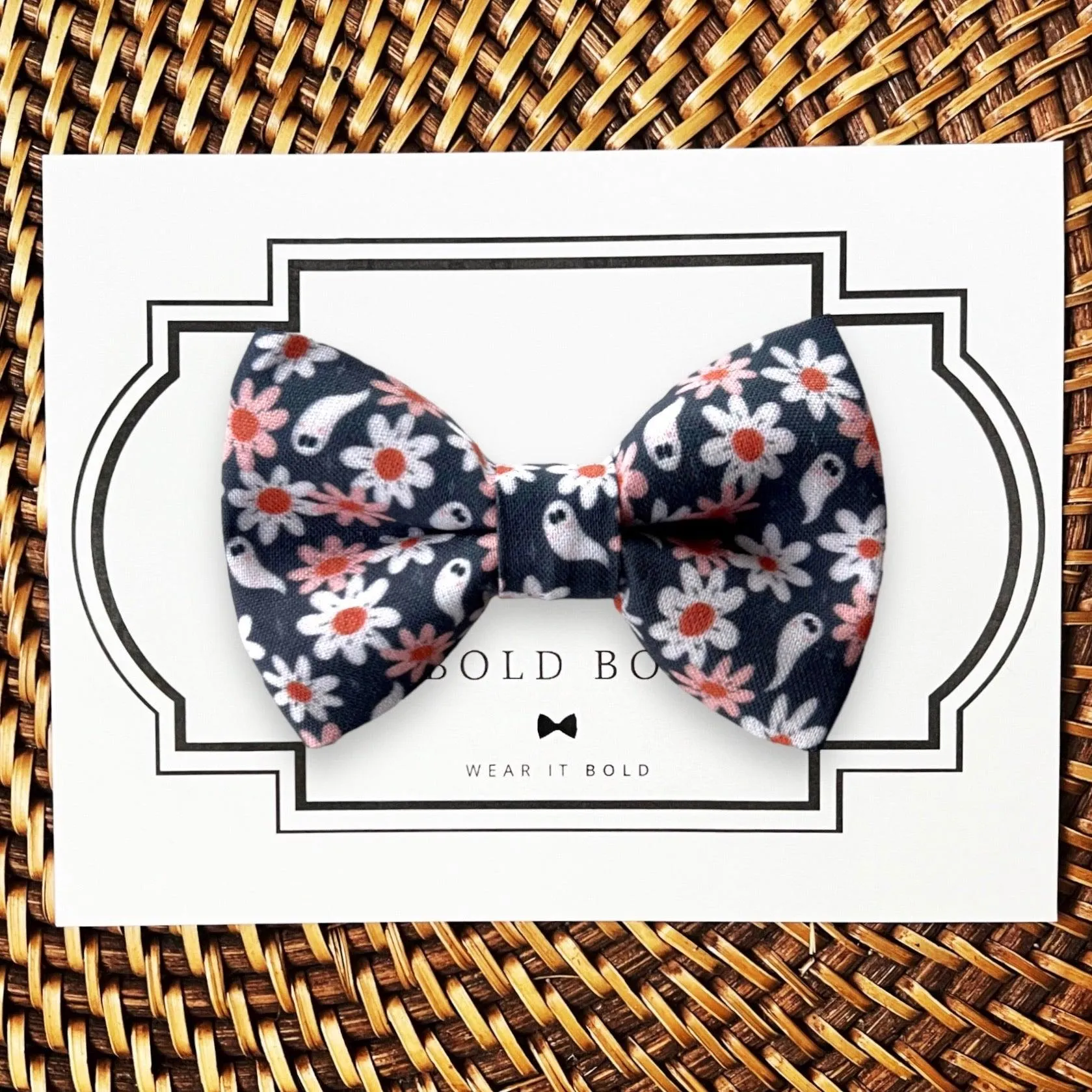 Flower Power Navy Ghosts Bow Tie for Dog Collar or Cat Collar