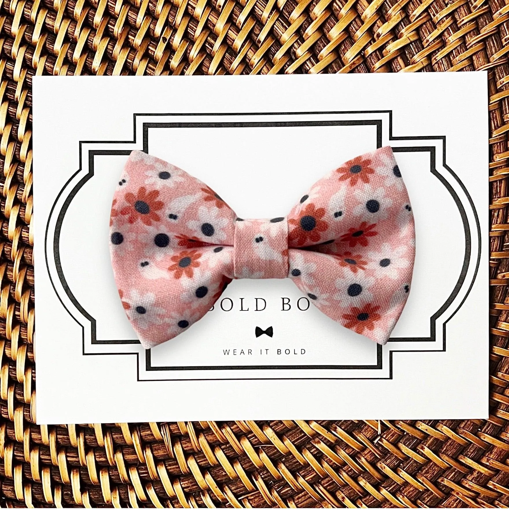 Flower Power Pink Ghosts Bow Tie for Dog Collar or Cat Collar
