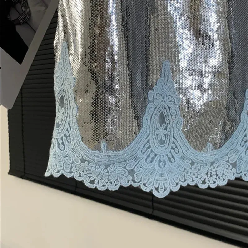 Girlary Lace Skirts for Women New Fashion Vintage Chic Sequins Skinny Casual Summer Skirts High Waist Solid Elegant Skirts 2024 Faldas