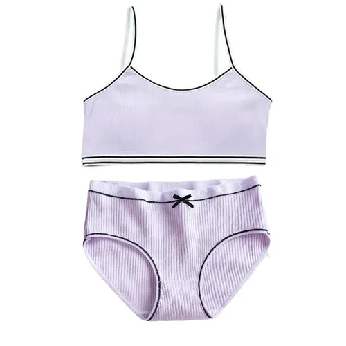 Girls Training Bras Panties Solid Kids Cotton Underwear Sets Teens