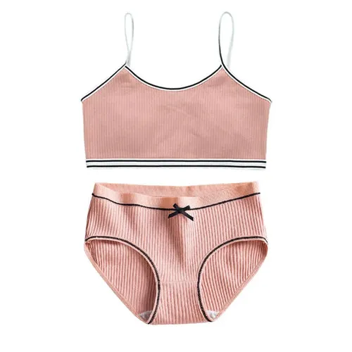 Girls Training Bras Panties Solid Kids Cotton Underwear Sets Teens