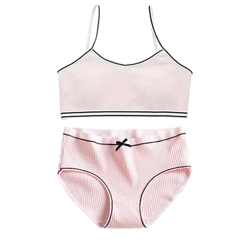 Girls Training Bras Panties Solid Kids Cotton Underwear Sets Teens