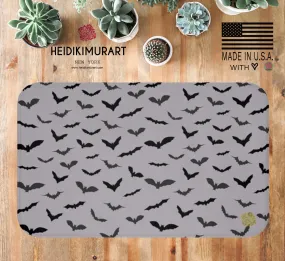 Gray and Black Flying Bats Designer Halloween Bath Mat-Made in USA