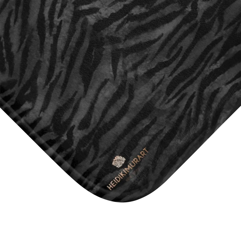 Gray Tiger Bath Mat, Tiger Stripe Animal Print Premium Soft Microfiber Fine Designer Bath Mat- Printed in USA