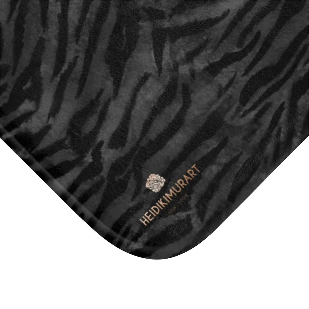 Gray Tiger Bath Mat, Tiger Stripe Animal Print Premium Soft Microfiber Fine Designer Bath Mat- Printed in USA