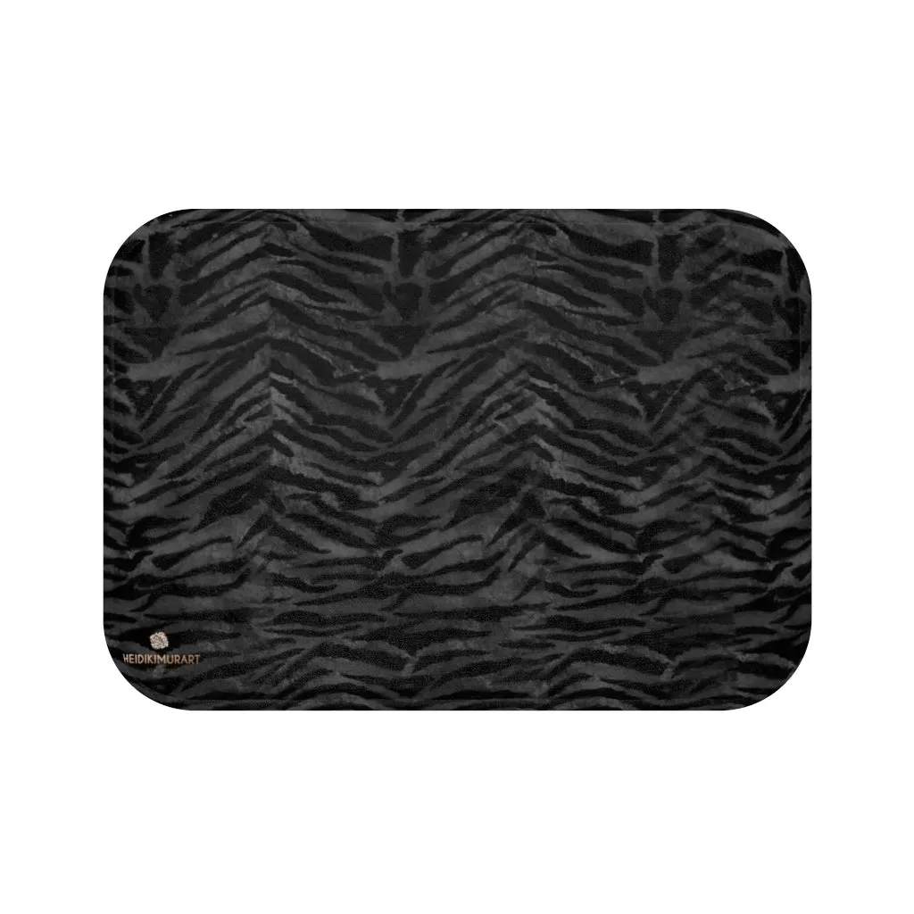 Gray Tiger Bath Mat, Tiger Stripe Animal Print Premium Soft Microfiber Fine Designer Bath Mat- Printed in USA