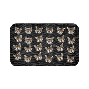 Gray Tiger Cat Print Bath Mats, Striped Calico Cat Print Premium Bath Rug- Printed in USA