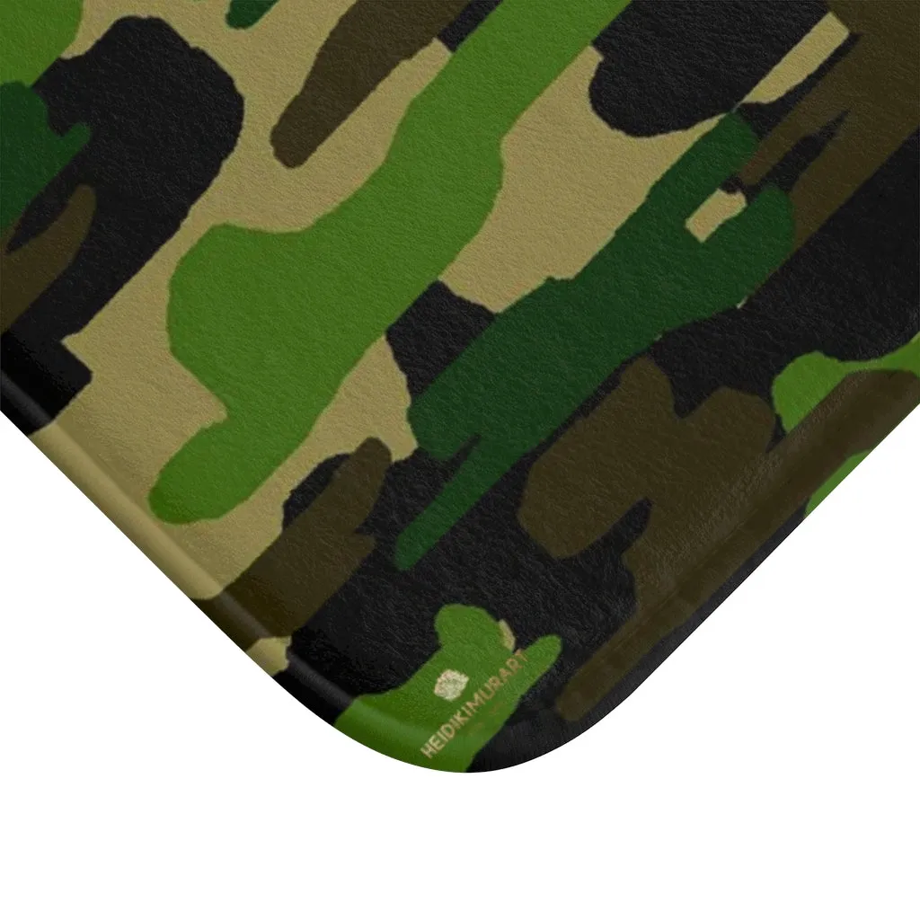 Green Camo Bath Mat, Army Military Camoflage Print Premium Soft Microfiber Bath Mat- Printed in USA