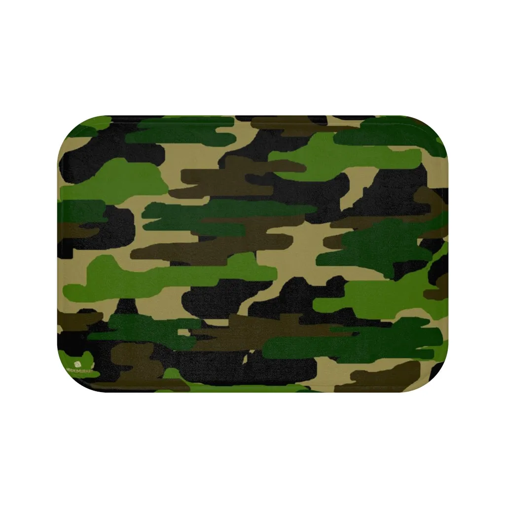 Green Camo Bath Mat, Army Military Camoflage Print Premium Soft Microfiber Bath Mat- Printed in USA