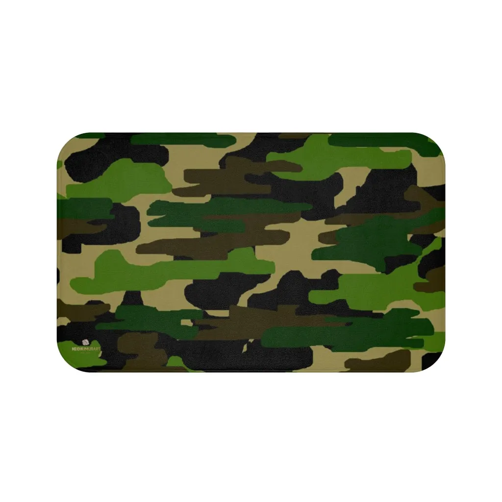 Green Camo Bath Mat, Army Military Camoflage Print Premium Soft Microfiber Bath Mat- Printed in USA