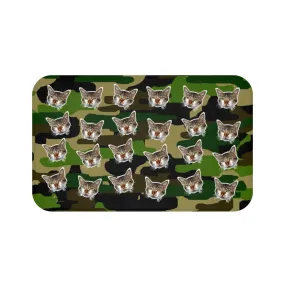 Green Camo Cat Print Bath Mat, Calico Cat Premium Microfiber Bath Rug- Printed in USA