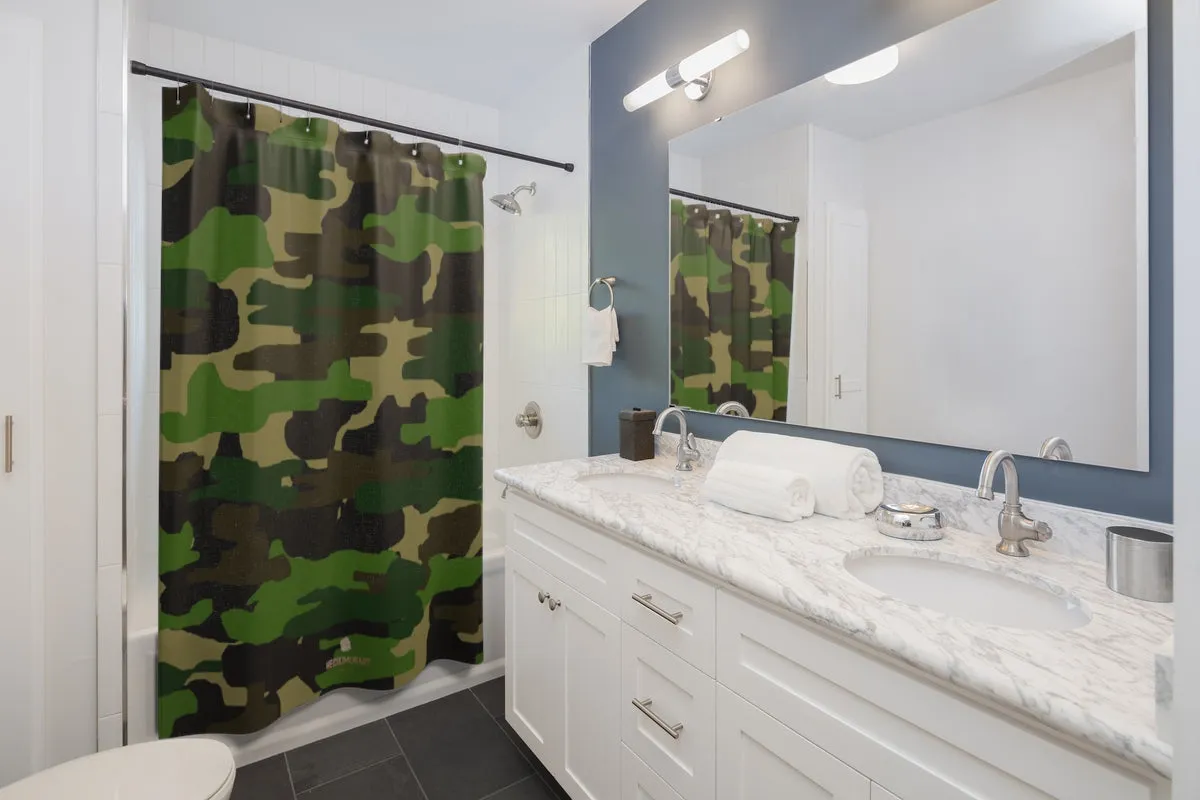 Green Camouflage Shower Curtains, Army Military Large Size 71x74 in. Bathroom Curtains