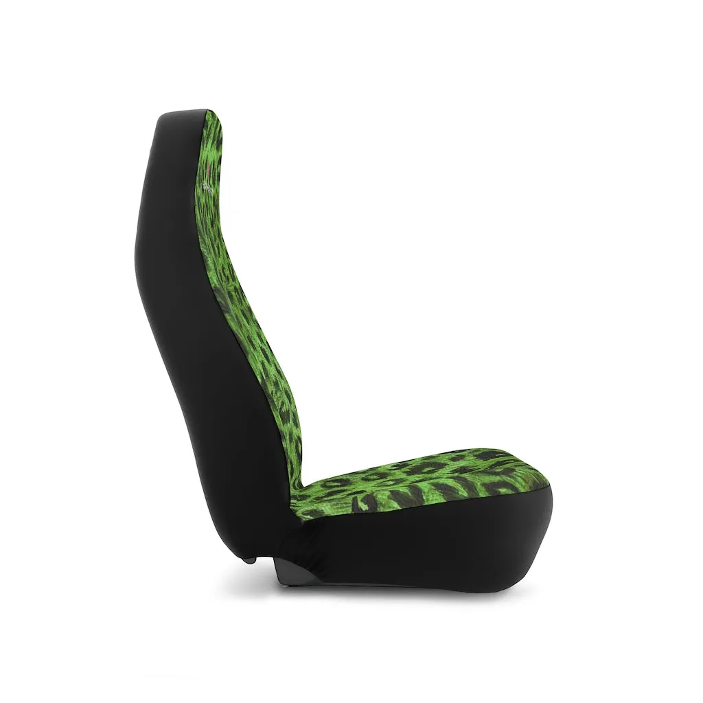 Green Leopard Car Seat Covers, 2-Pcs (48.03" × 18.50") Set Best Car Accessories Essential Premium Quality Best Soft Luxury Car Seat Covers