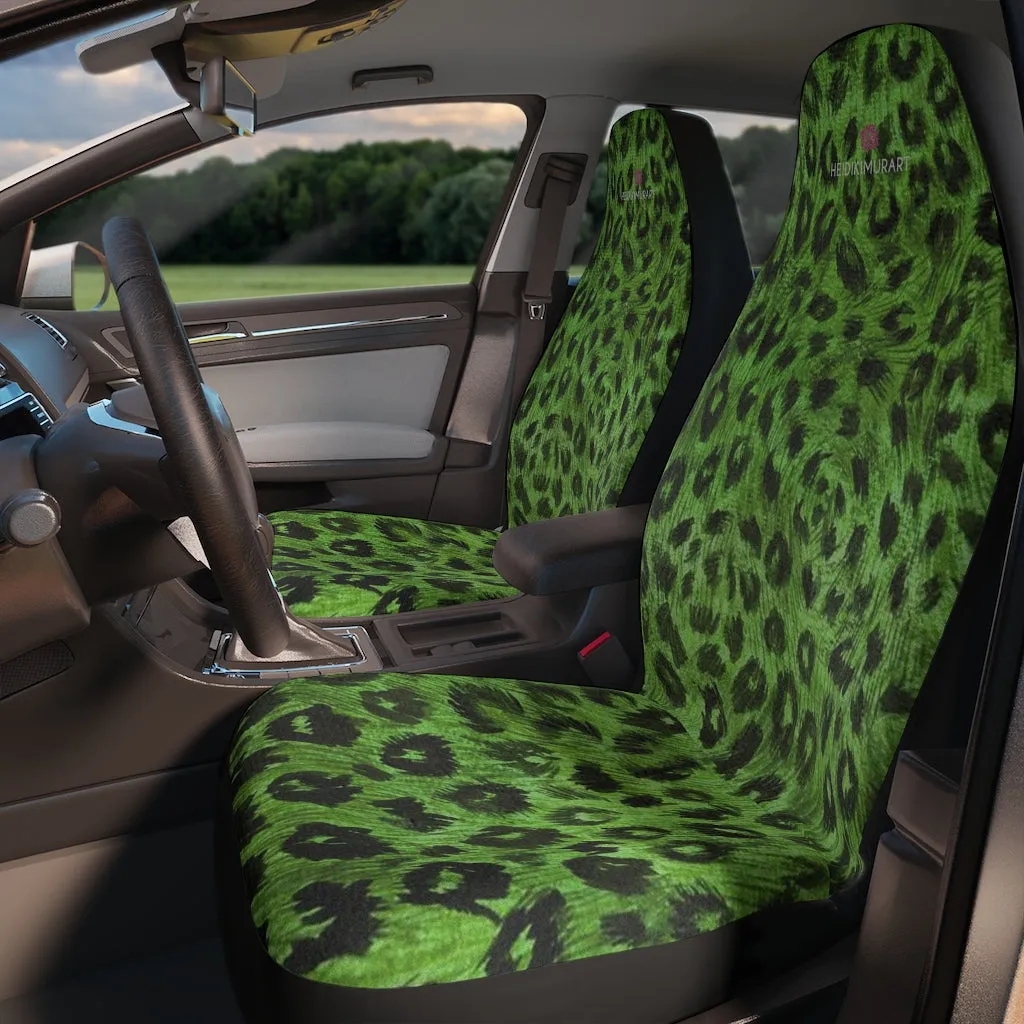 Green Leopard Car Seat Covers, 2-Pcs (48.03" × 18.50") Set Best Car Accessories Essential Premium Quality Best Soft Luxury Car Seat Covers