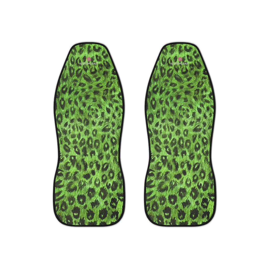 Green Leopard Car Seat Covers, 2-Pcs (48.03" × 18.50") Set Best Car Accessories Essential Premium Quality Best Soft Luxury Car Seat Covers